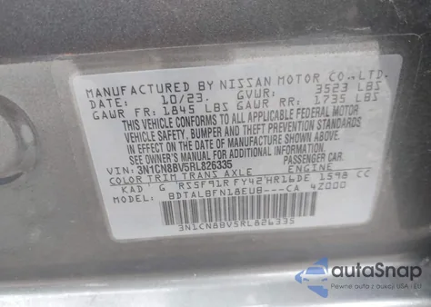 2024 Nissan Versa 1.6 S z USA, uszkodzony, nr VIN 3N1CN8BV5RL826335